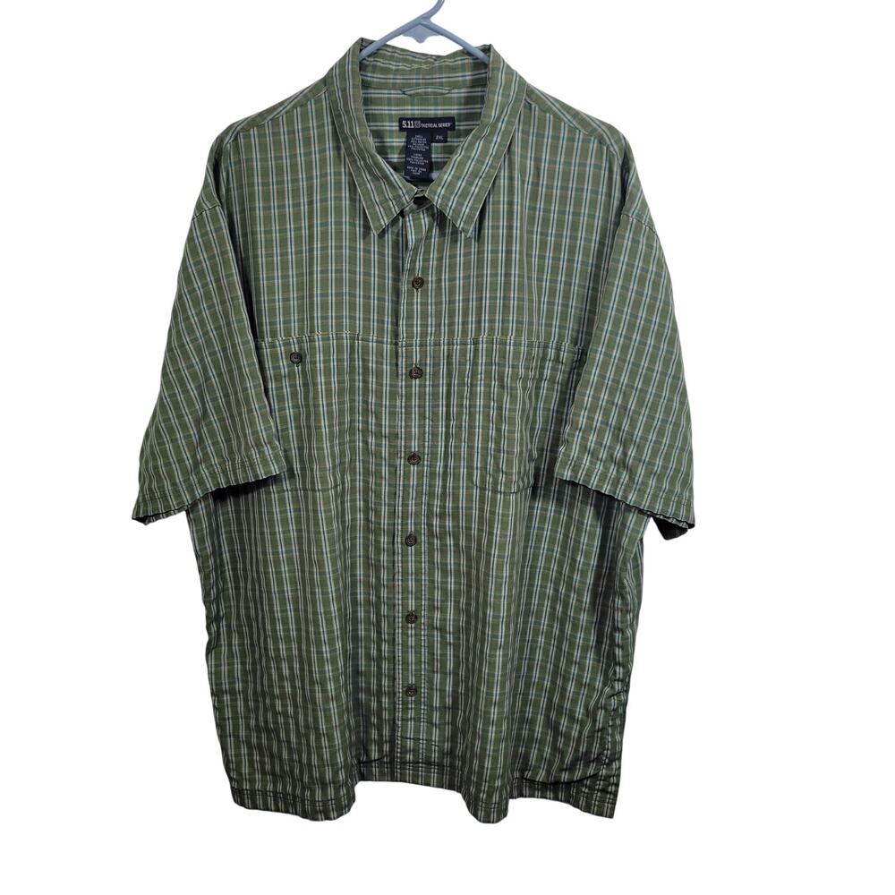 5.11 Tactical Series Green Plaid Short Sleeve Snap Front Shirt Size 2XL 101726